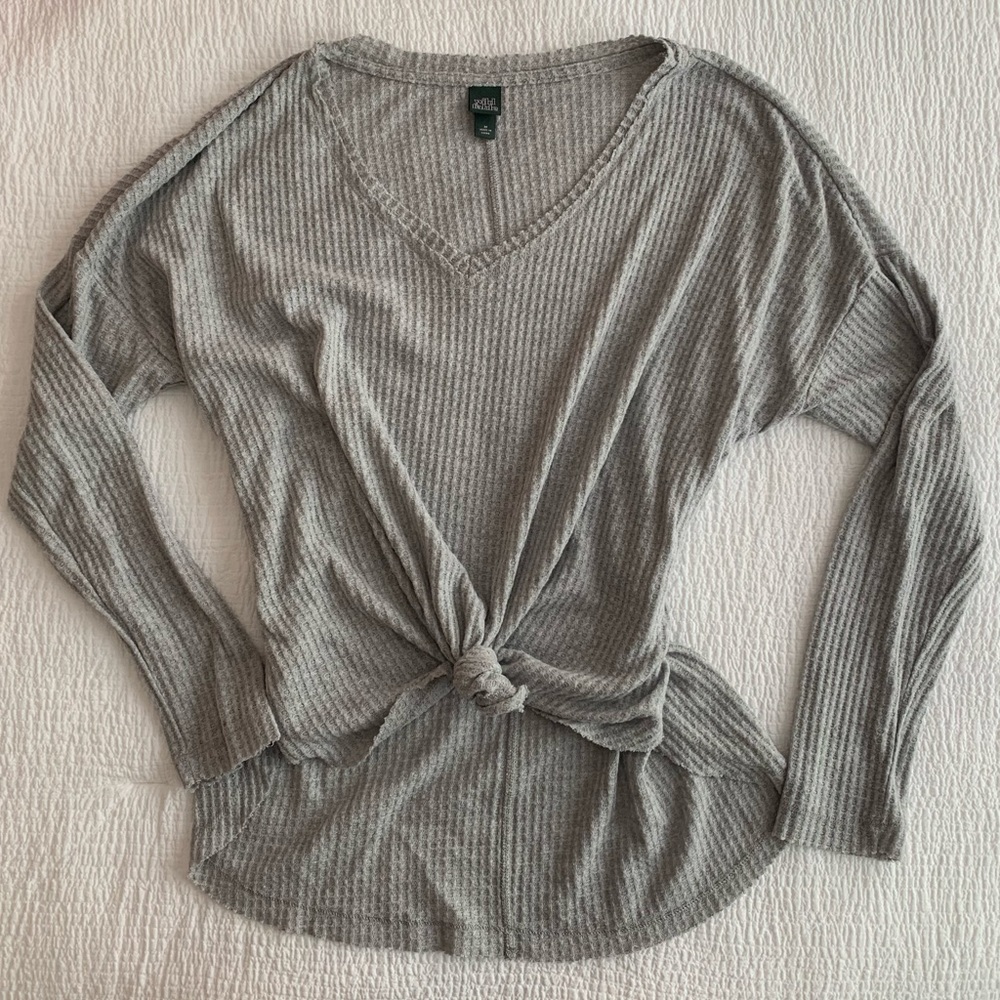 Gray Waffle Tie Front Shirt